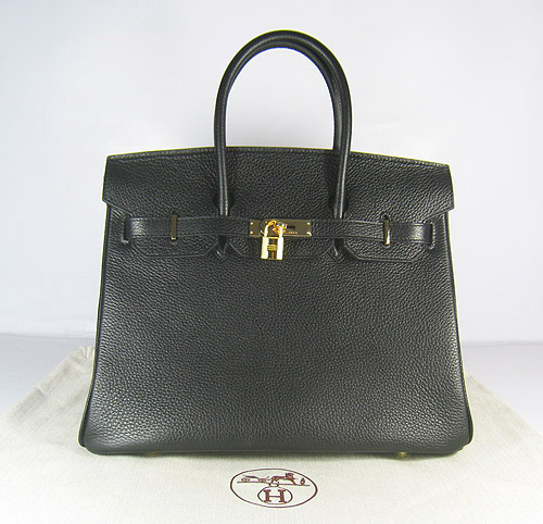 High Quality Fake Hermes Birkin 35CM Pearl Veins Leather Bag Black 6089 - Click Image to Close